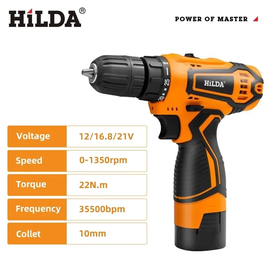 Power Tools You Must Have - Wiertarko-wkrętarka akumulatorowa HILDA 12V/16.8V, kompaktowy wkrętak